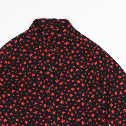 Marks & Spencer Womens Black Geometric Polyester Basic Button-Up Size 8 Collared - Star Print