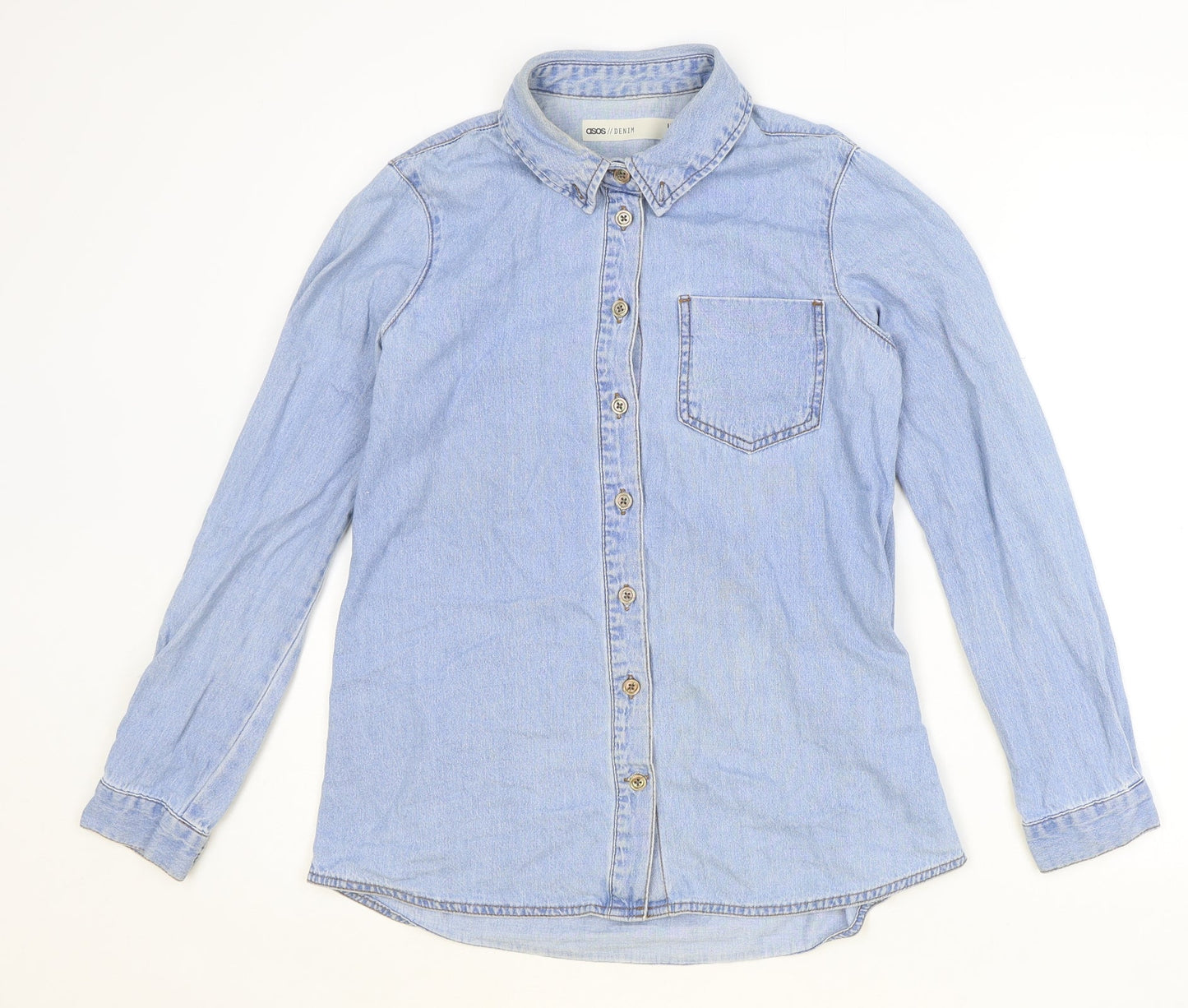 ASOS Womens Blue 100% Cotton Basic Button-Up Size 8 Collared