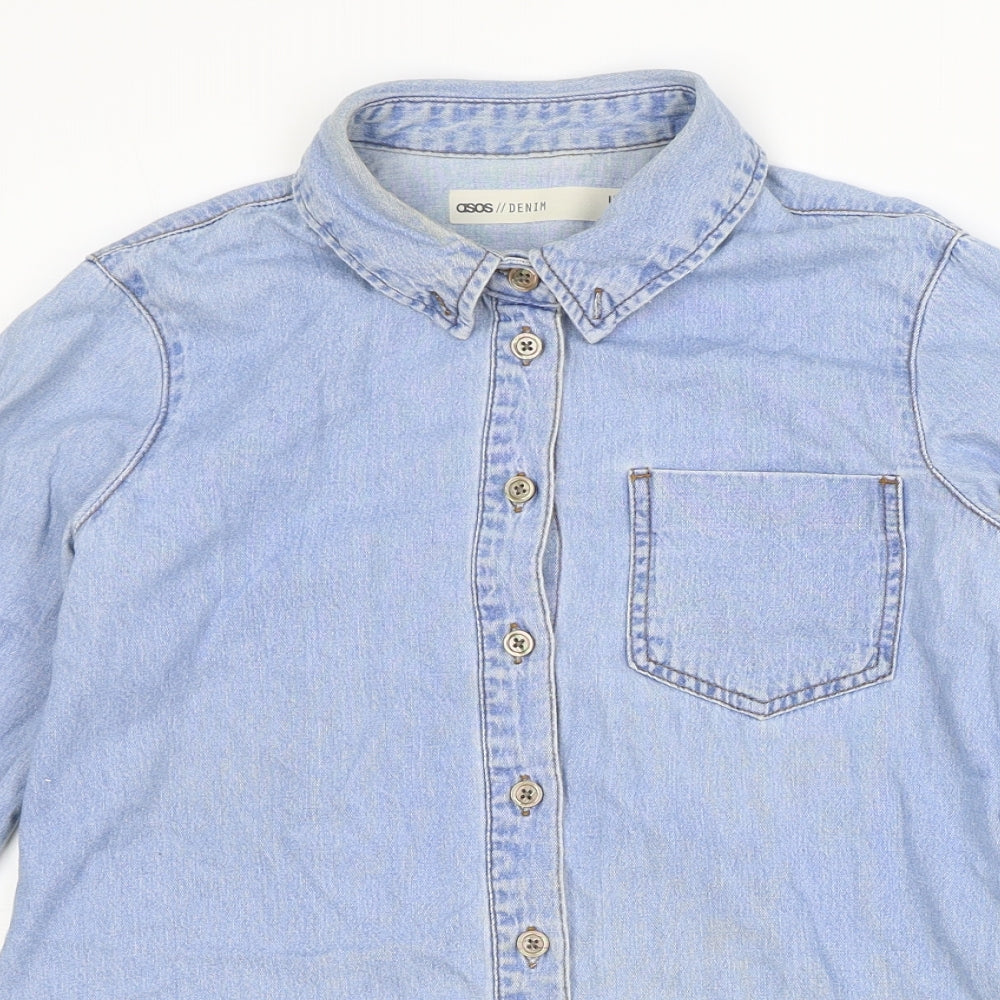 ASOS Womens Blue 100% Cotton Basic Button-Up Size 8 Collared