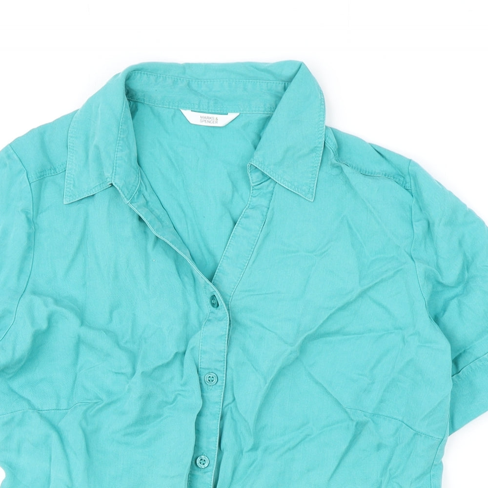 Marks and Spencer Womens Blue Lyocell Basic Button-Up Size 12 Collared
