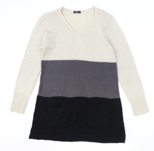 M&Co Womens Multicoloured V-Neck Acrylic Pullover Jumper Size S - Colourblock