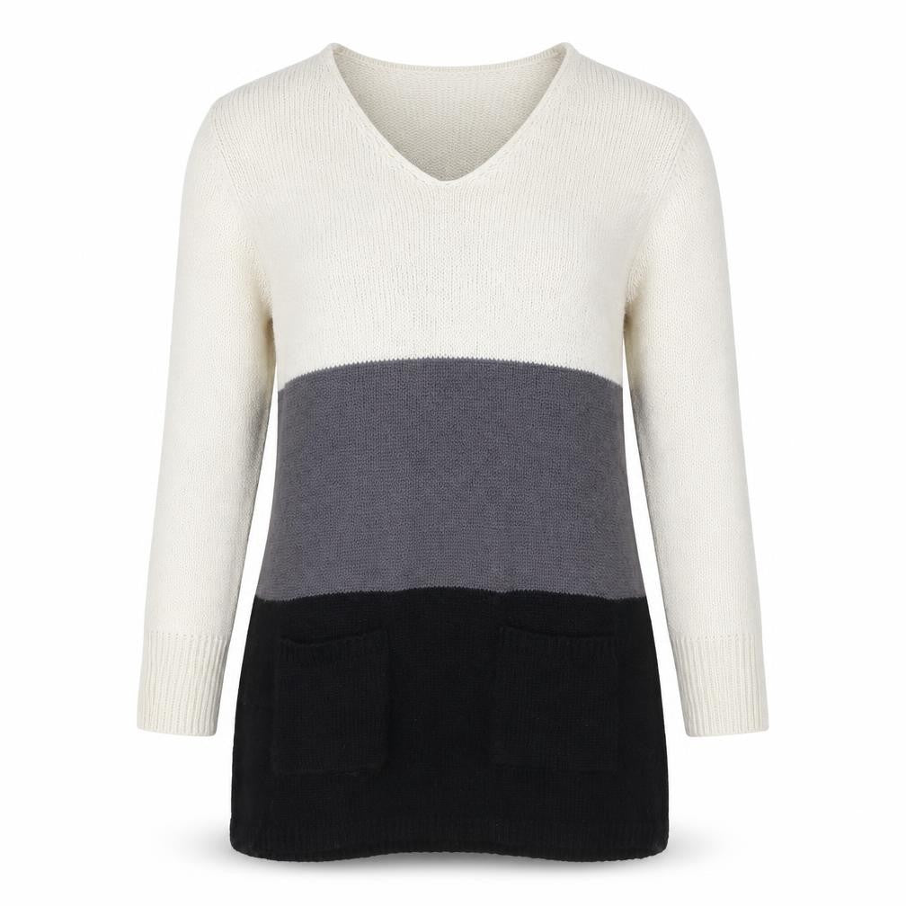 M&Co Womens Multicoloured V-Neck Acrylic Pullover Jumper Size S - Colourblock