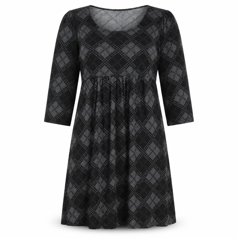 Reborn Womens Black Argyle/Diamond Polyester Fit & Flare Size M Round Neck Pullover