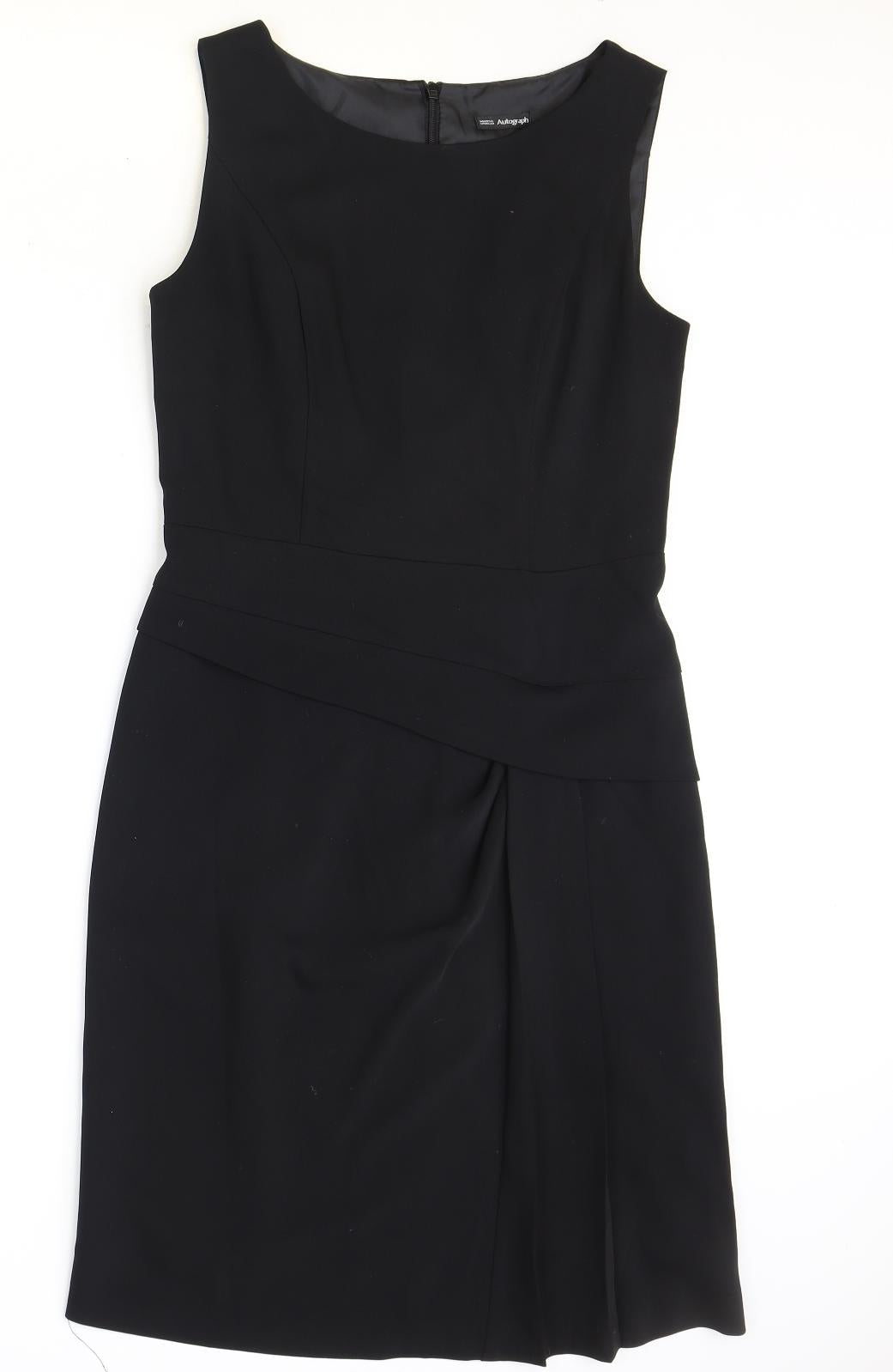 Marks and Spencer Womens Black Polyester A-Line Size 8 Round Neck Zip