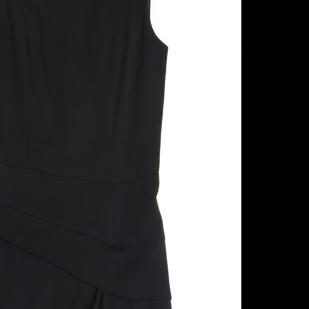 Marks and Spencer Womens Black Polyester A-Line Size 8 Round Neck Zip