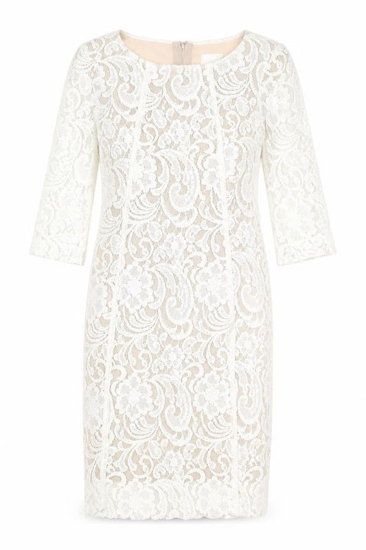 In Wear Womens White Floral Cotton Pencil Dress Size 8 Boat Neck Zip