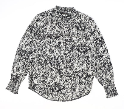 Caroline Morgan Womens Black Geometric Polyester Basic Blouse Size 12 Round Neck