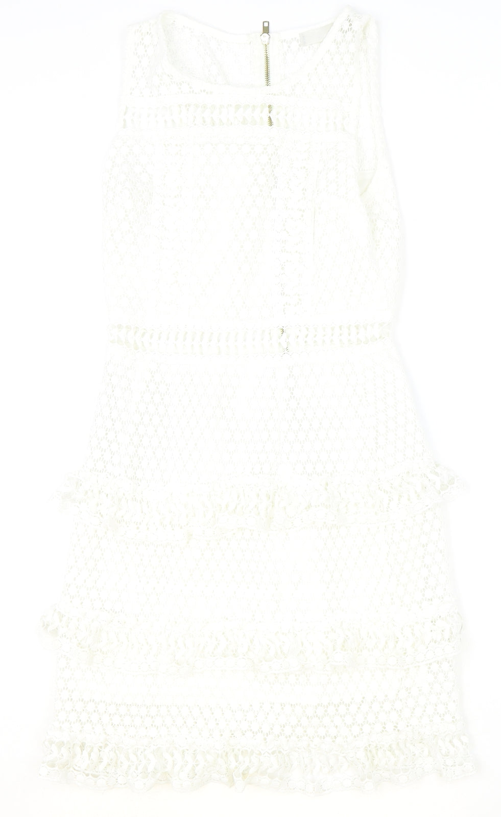 Preworn Womens Ivory Geometric Polyester A-Line Size M Scoop Neck Zip
