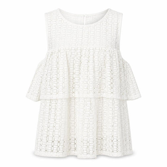 River Island Womens Ivory Geometric Polyester Basic Blouse Size 12 Scoop Neck - Cold Shoulder