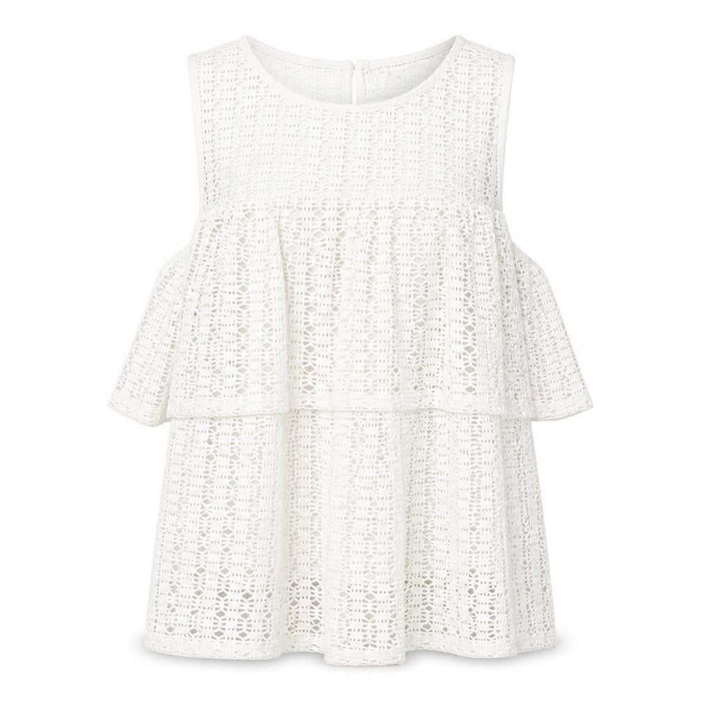 River Island Womens Ivory Geometric Polyester Basic Blouse Size 12 Scoop Neck - Cold Shoulder