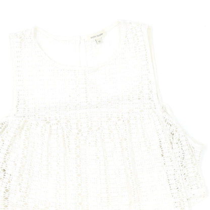 River Island Womens Ivory Geometric Polyester Basic Blouse Size 12 Scoop Neck - Cold Shoulder