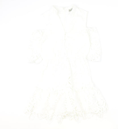 Additional front view of ASOS women’s ivory polyester a-line, size 4XL, v-neck zip