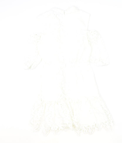 Back view of ASOS women’s ivory polyester a-line, size 4XL, v-neck zip