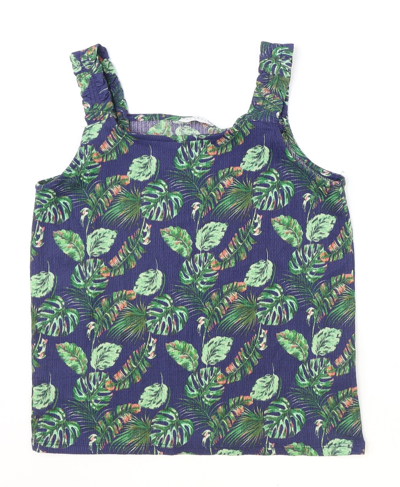 Papaya Womens Blue Geometric Polyester Basic Tank Size 8 Square Neck - Leaf Print