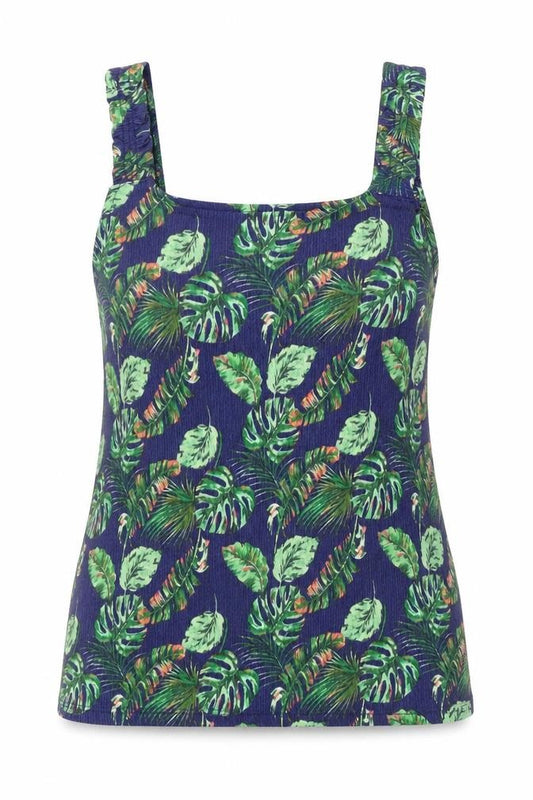 Papaya Womens Blue Geometric Polyester Basic Tank Size 8 Square Neck - Leaf Print