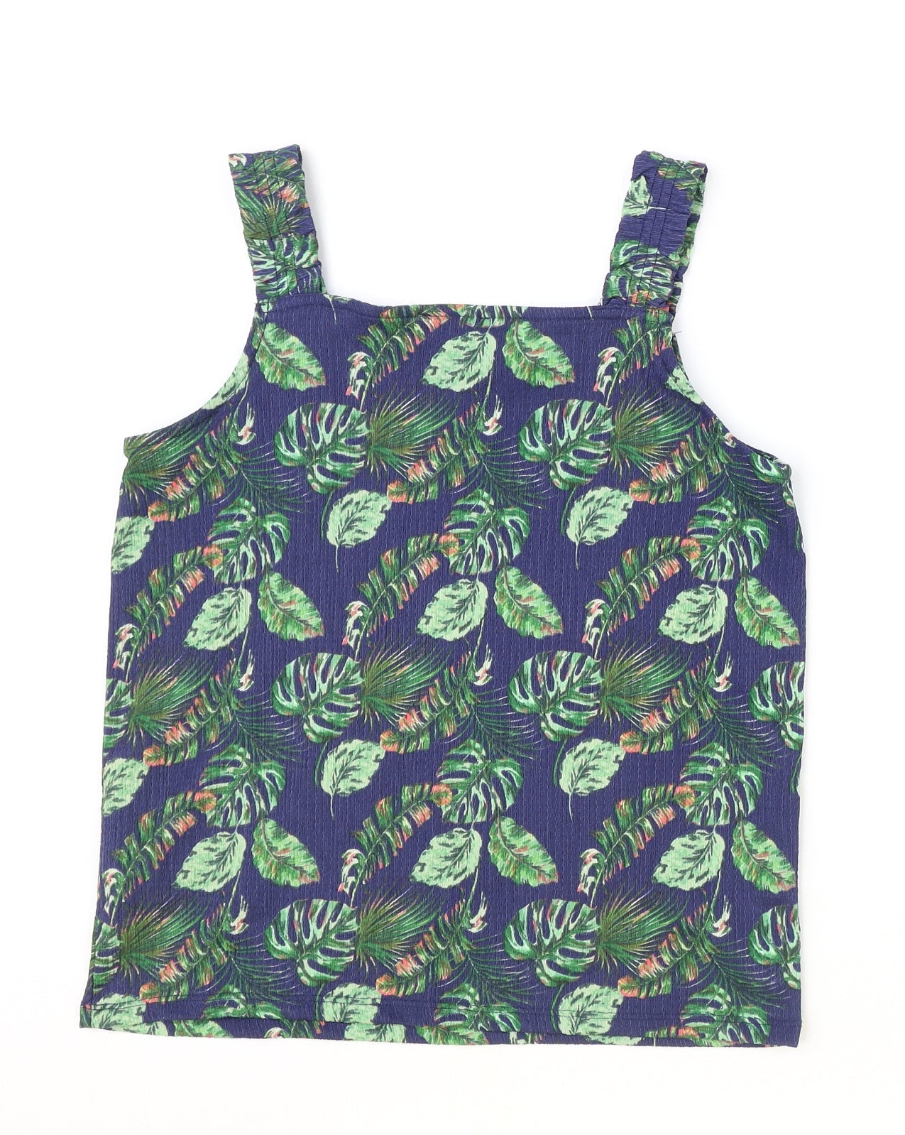 Papaya Womens Blue Geometric Polyester Basic Tank Size 8 Square Neck - Leaf Print