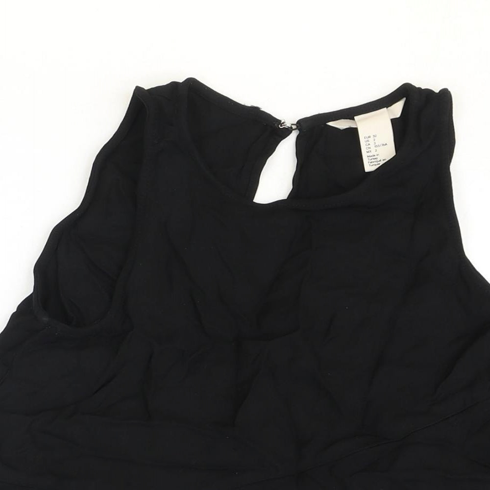 H&M Womens Black Viscose Basic Tank Size 8 Scoop Neck - Asymmetric
