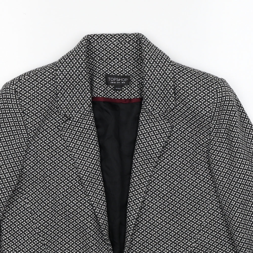 Topshop Womens Black Geometric Jacket Blazer Size 8