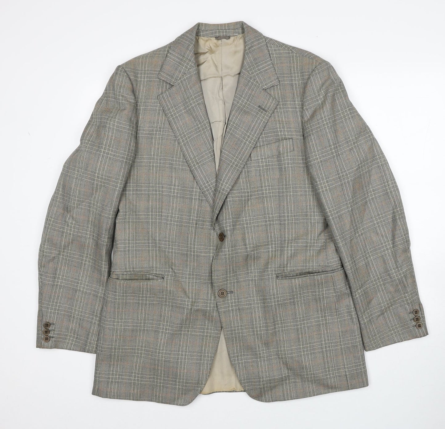 John Lewis Mens Grey Plaid Wool Jacket Suit Jacket Size 38 Regular
