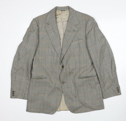 John Lewis Mens Grey Plaid Wool Jacket Suit Jacket Size 38 Regular