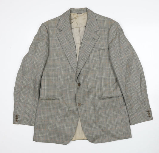 John Lewis Mens Grey Plaid Wool Jacket Suit Jacket Size 38 Regular