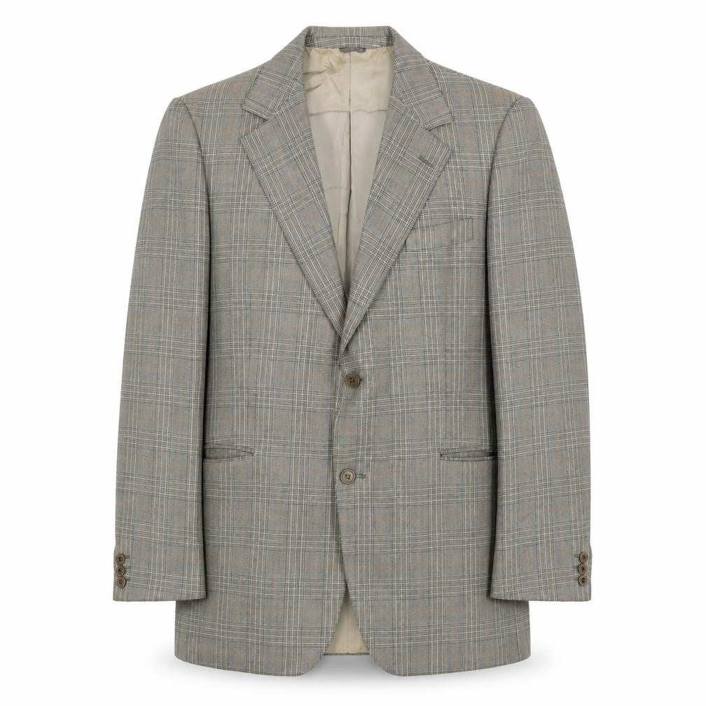 John Lewis Mens Grey Plaid Wool Jacket Suit Jacket Size 38 Regular