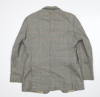 John Lewis Mens Grey Plaid Wool Jacket Suit Jacket Size 38 Regular