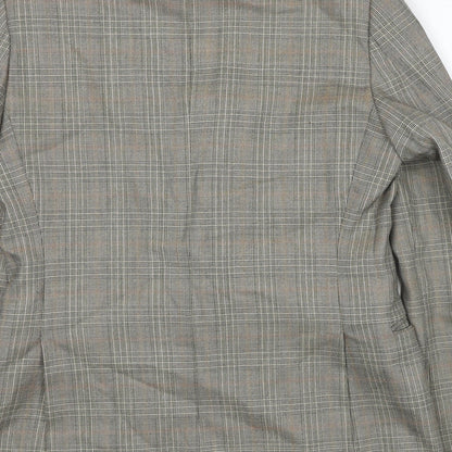 John Lewis Mens Grey Plaid Wool Jacket Suit Jacket Size 38 Regular