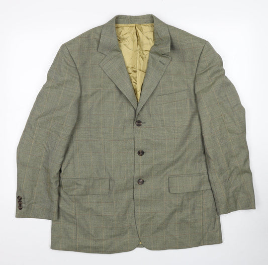 Wellington Mens Green Plaid Polyester Jacket Suit Jacket Size 40 Regular