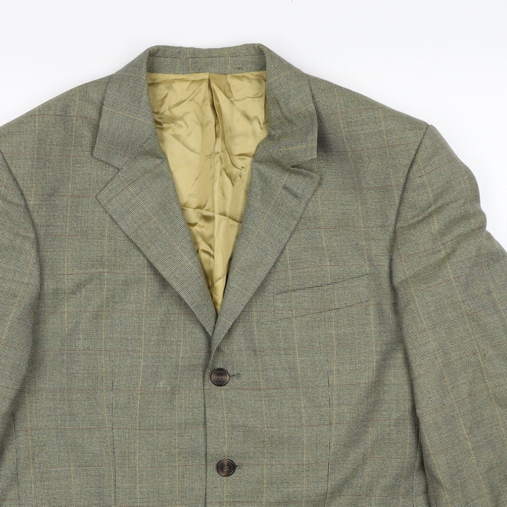 Wellington Mens Green Plaid Polyester Jacket Suit Jacket Size 40 Regular