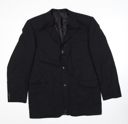 ROY ROBSON Mens Black Striped Wool Jacket Suit Jacket Size XL Regular