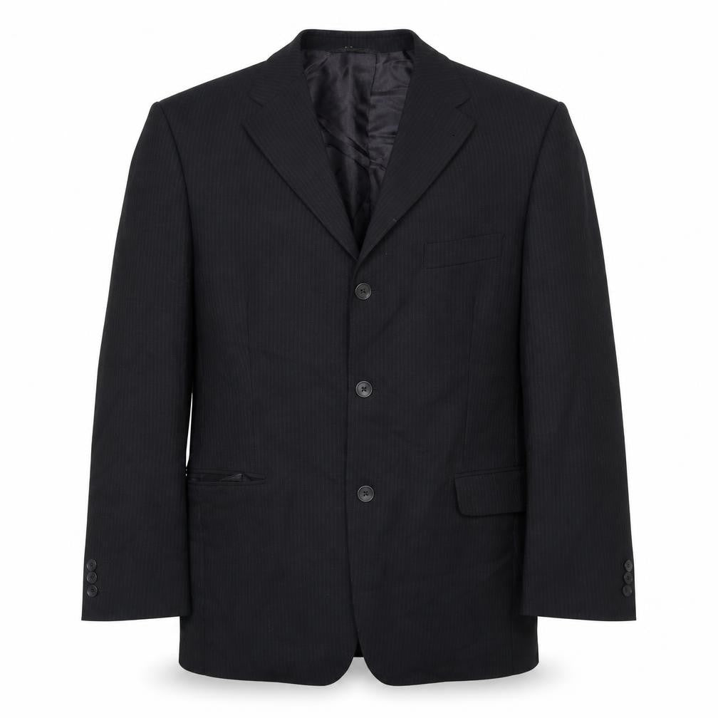 ROY ROBSON Mens Black Striped Wool Jacket Suit Jacket Size XL Regular