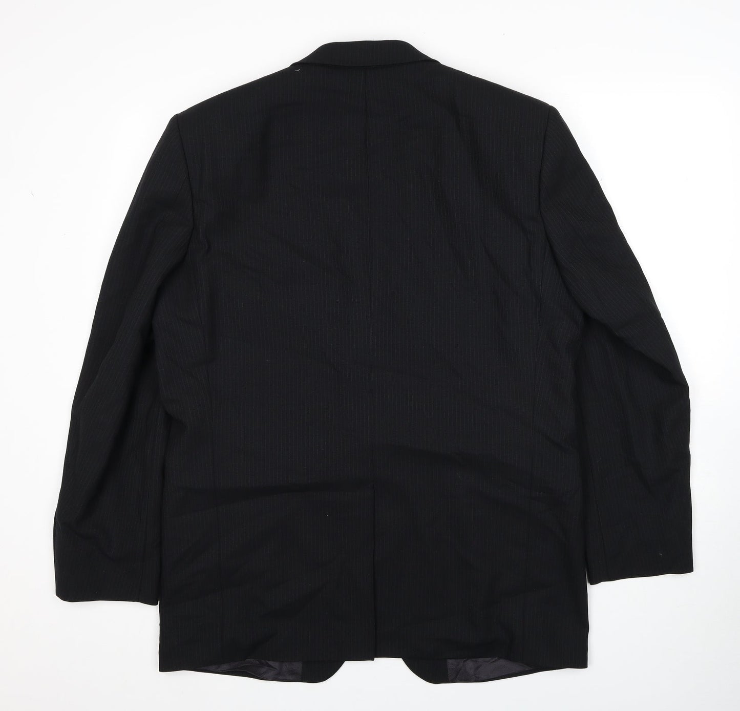 ROY ROBSON Mens Black Striped Wool Jacket Suit Jacket Size XL Regular