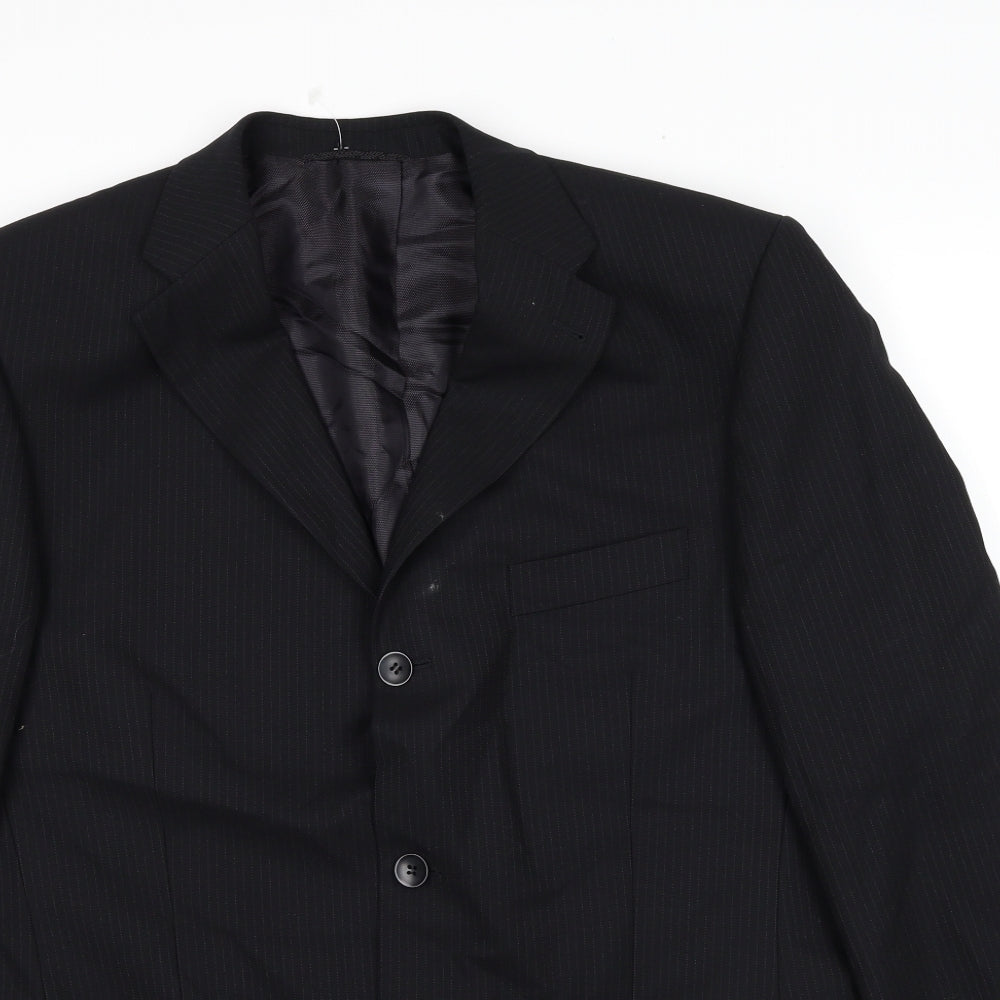 ROY ROBSON Mens Black Striped Wool Jacket Suit Jacket Size XL Regular