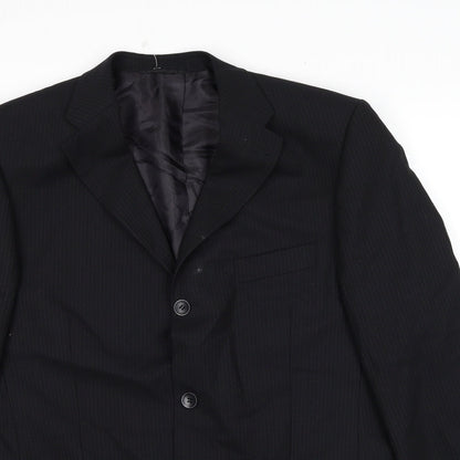 ROY ROBSON Mens Black Striped Wool Jacket Suit Jacket Size XL Regular