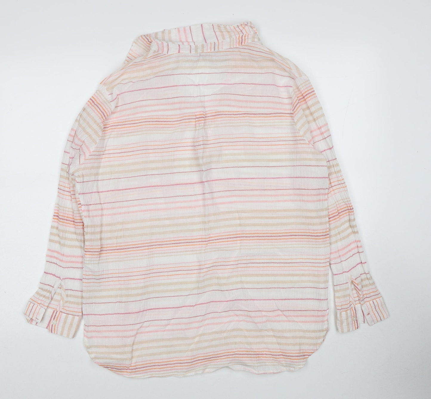 New Look Womens Multicoloured Striped Cotton Basic Blouse Size 10 Collared
