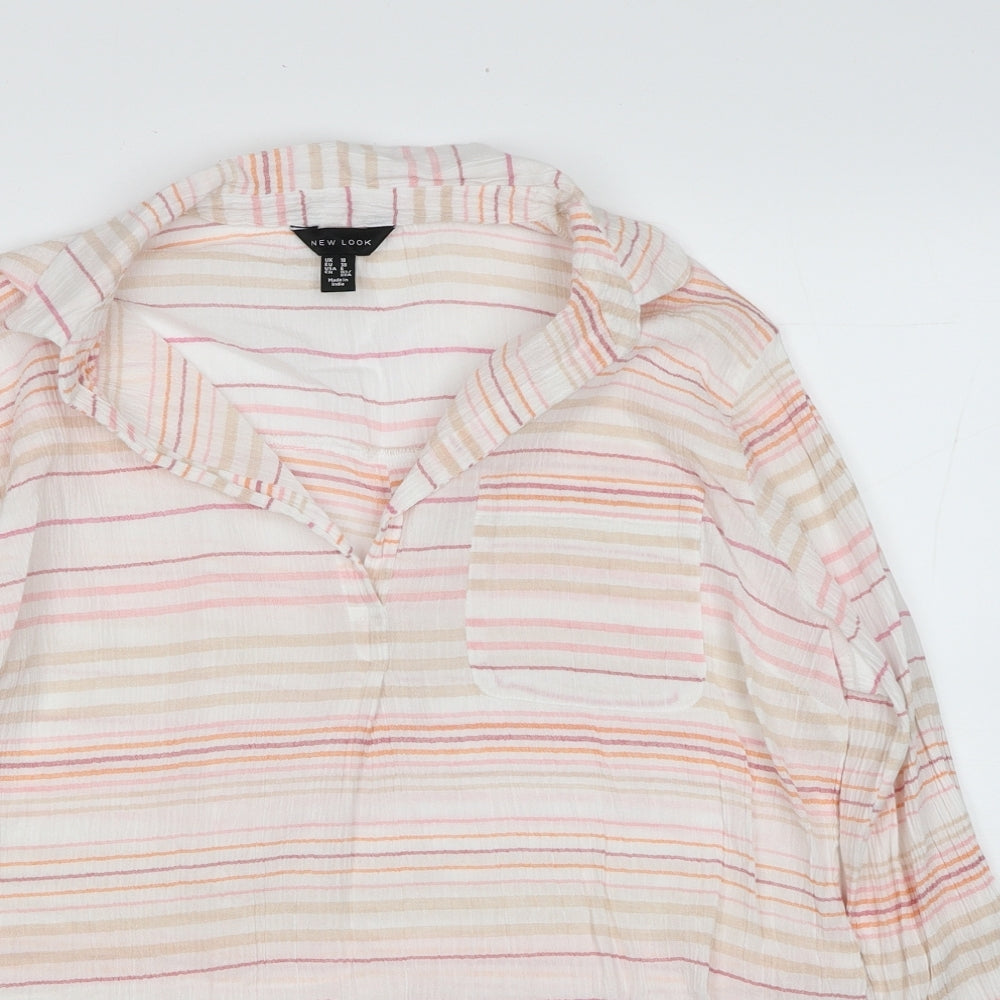 New Look Womens Multicoloured Striped Cotton Basic Blouse Size 10 Collared