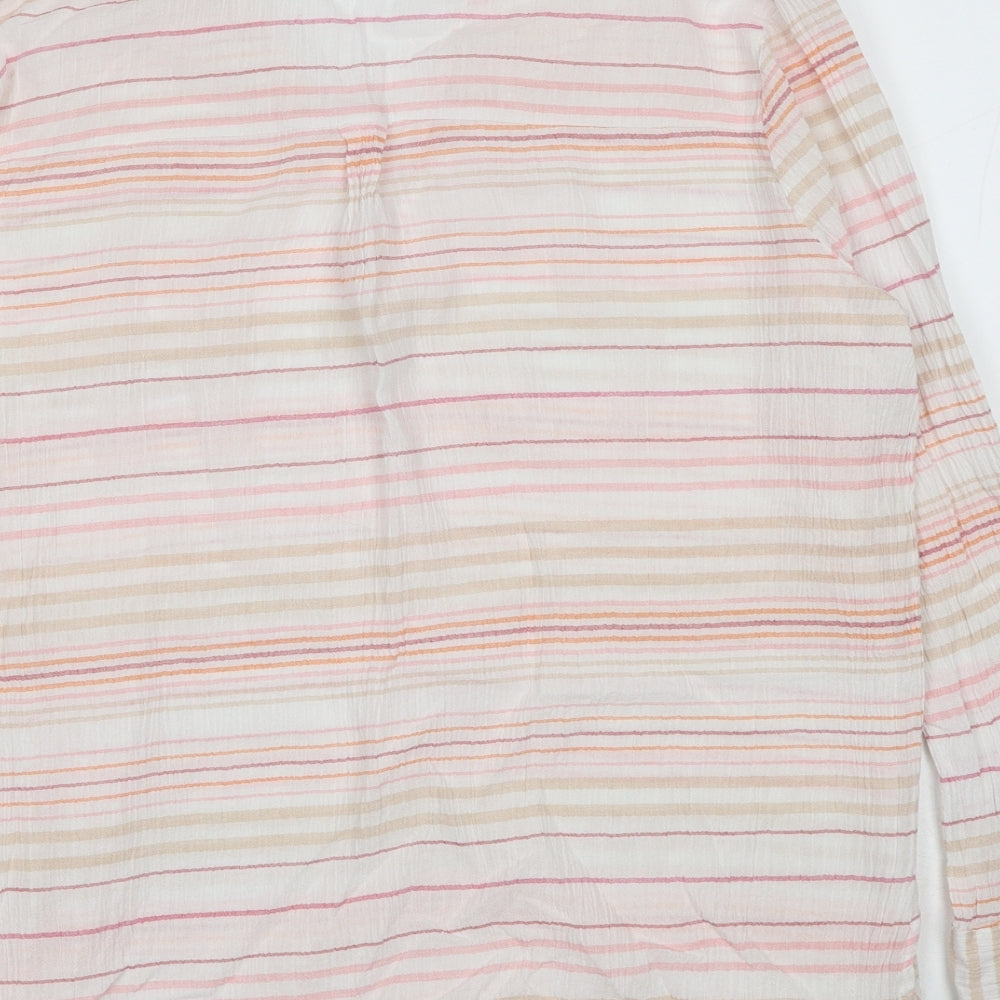New Look Womens Multicoloured Striped Cotton Basic Blouse Size 10 Collared