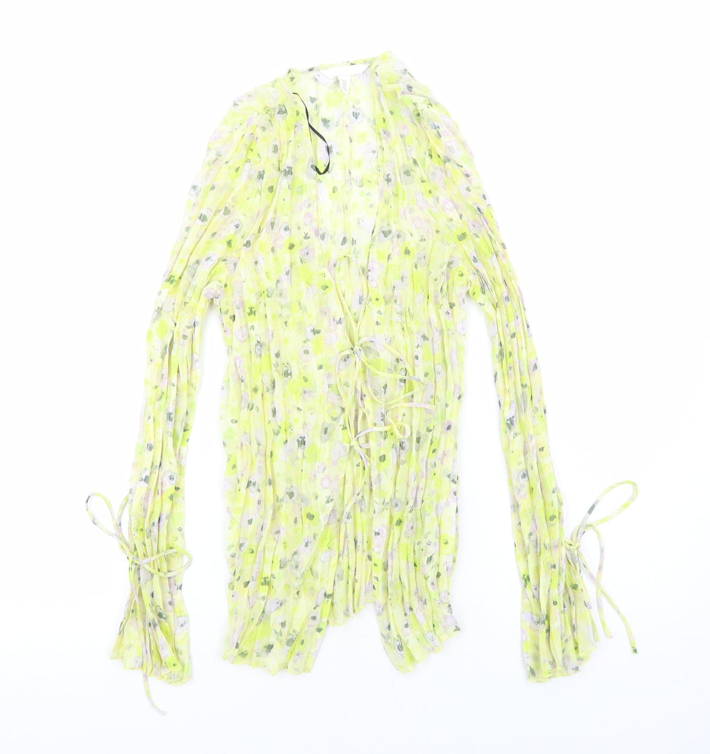 H&M Womens Yellow Floral Polyester Basic Blouse Size M V-Neck