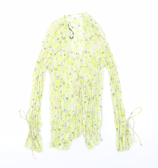 H&M Womens Yellow Floral Polyester Basic Blouse Size M V-Neck