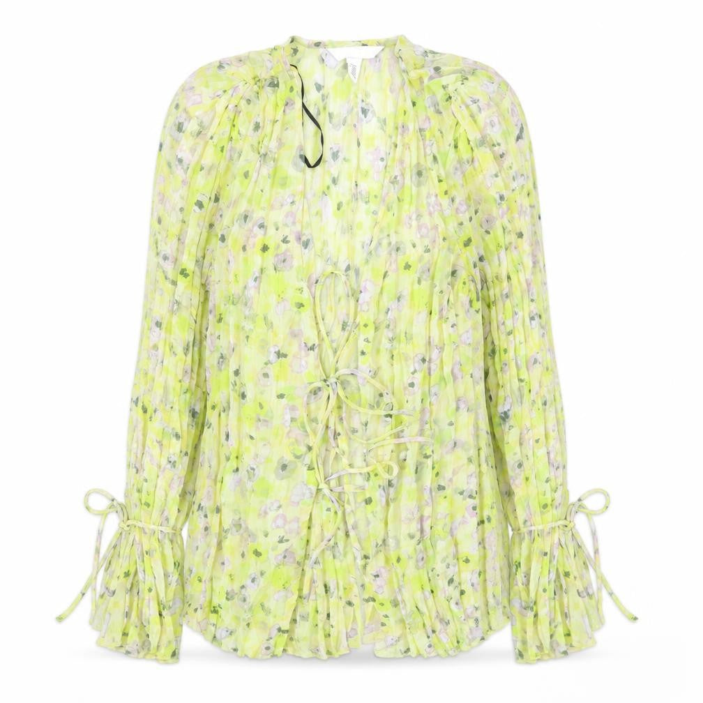 H&M Womens Yellow Floral Polyester Basic Blouse Size M V-Neck