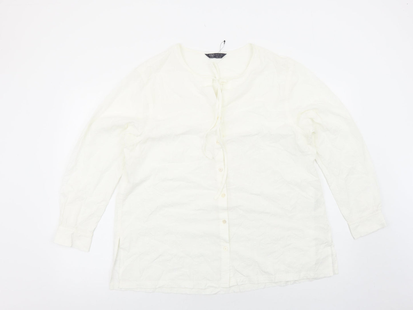 Marks and Spencer Womens White Modal Basic Button-Up Size 16 Round Neck
