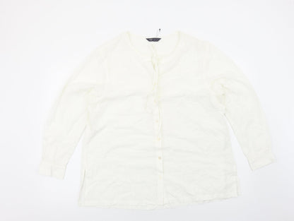 Marks & Spencer Womens White Modal Basic Button-Up Size 16 Round Neck