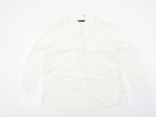 Marks and Spencer Womens White Modal Basic Button-Up Size 16 Round Neck