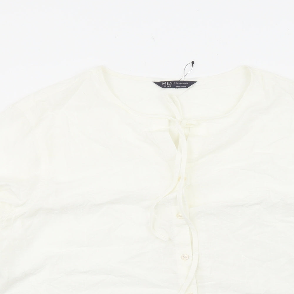 Marks and Spencer Womens White Modal Basic Button-Up Size 16 Round Neck