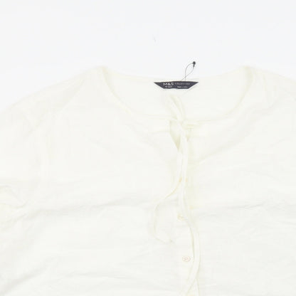 Marks & Spencer Womens White Modal Basic Button-Up Size 16 Round Neck
