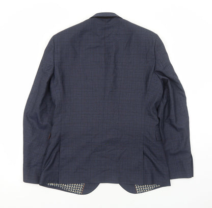 Next Mens Blue Plaid Polyester Jacket Suit Jacket Size L Regular