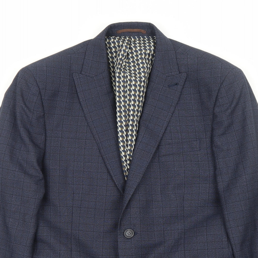 NEXT Mens Blue Plaid Polyester Jacket Suit Jacket Size L Regular