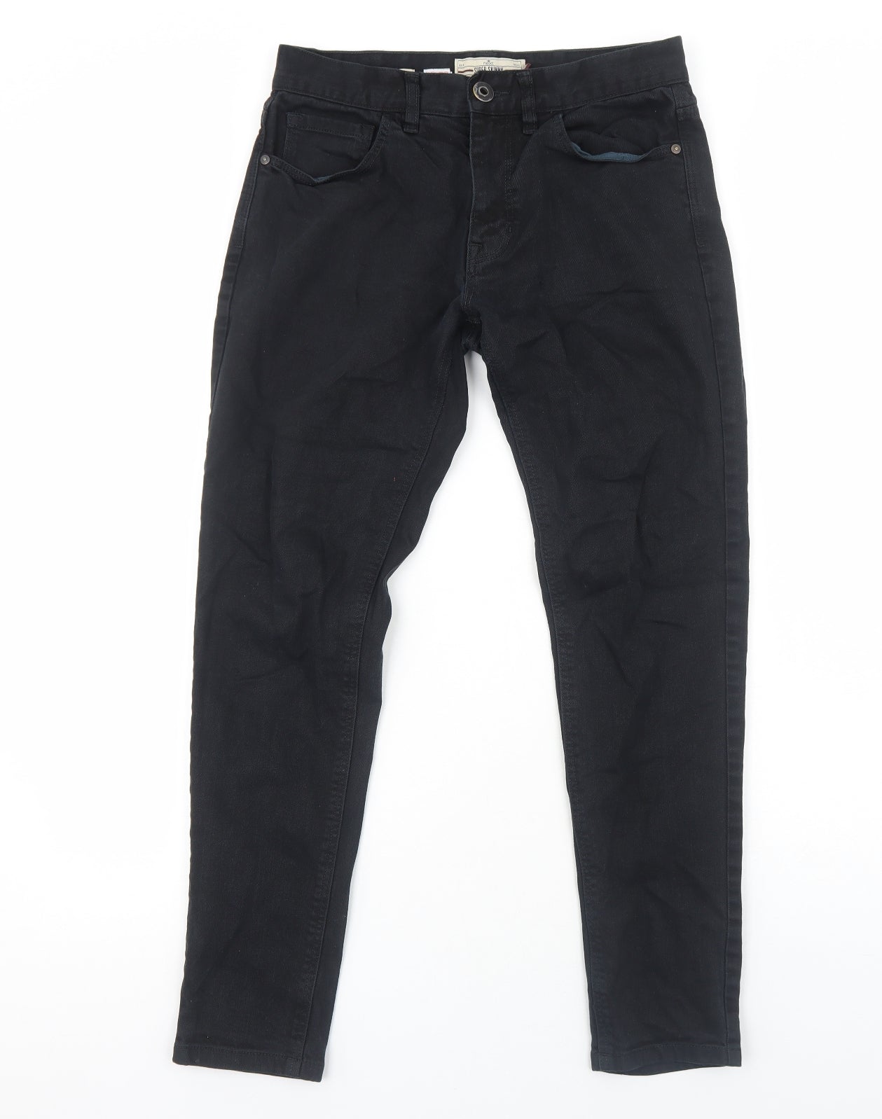 NEXT Mens Black Cotton Skinny Jeans Size S Regular Zip