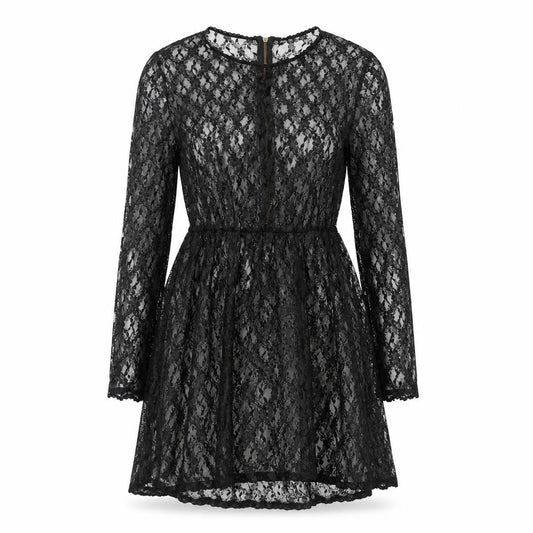 Womens Black Floral Polyester Skater Dress Size M Round Neck Zip